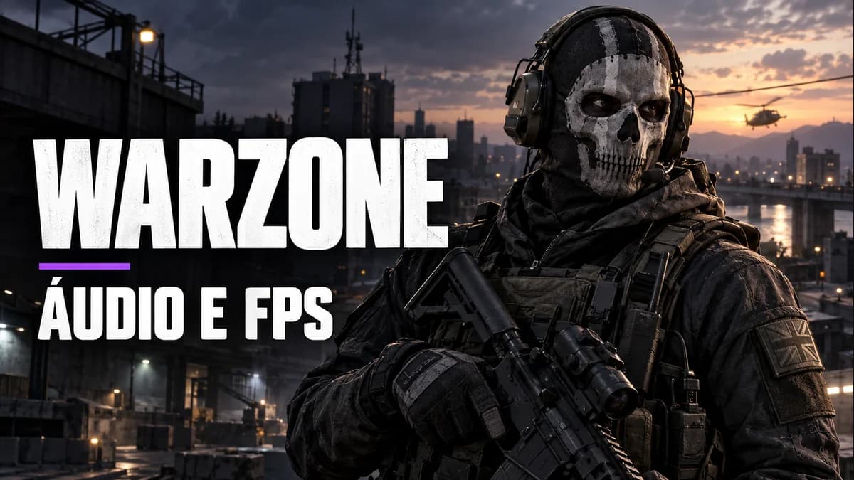 Ilustração de Ghost em um cenário urbano para o guia de áudio e FPS no Warzone